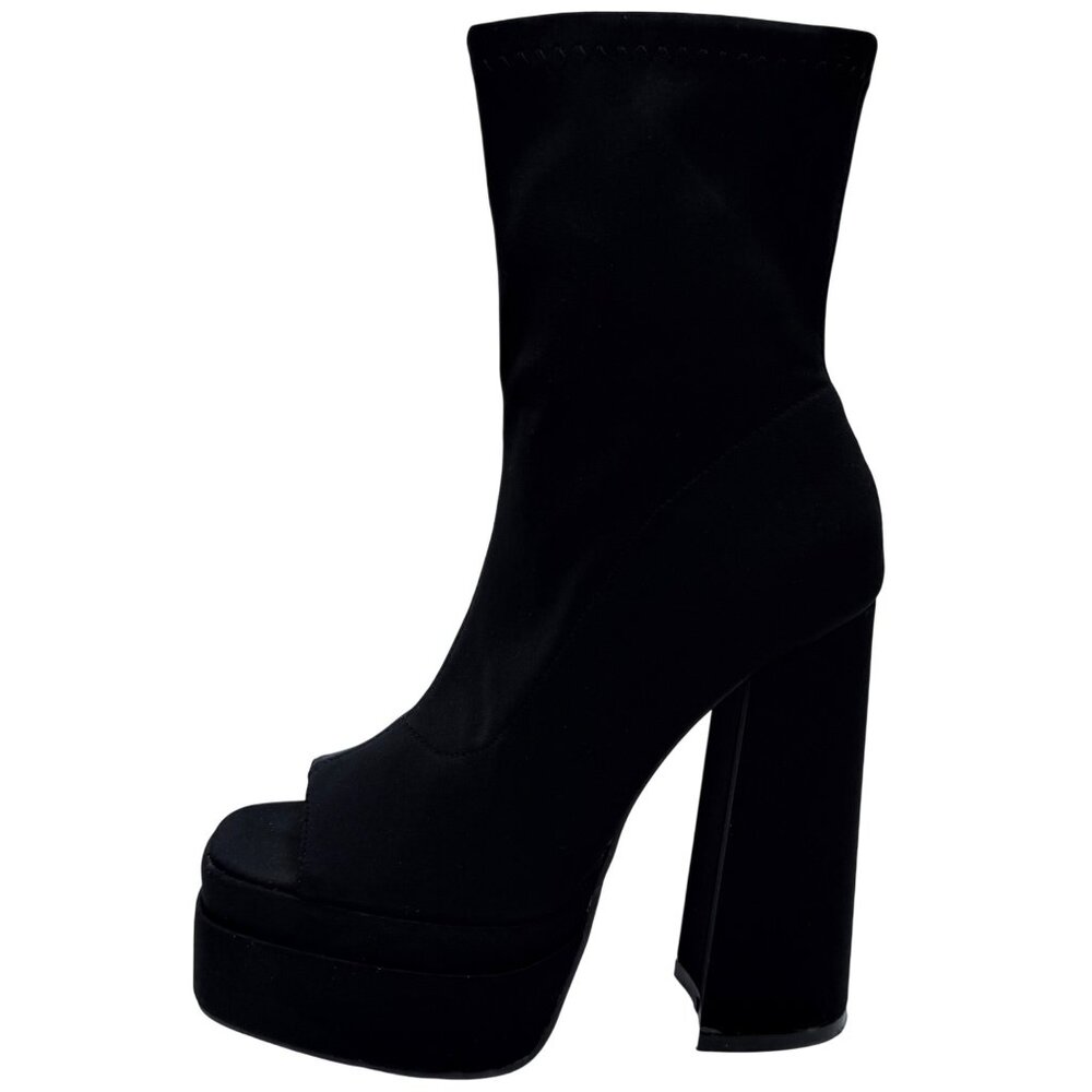 NIB Black Platform Open Toe Chunky Heel Lug Sole Casual Sexy Ankle Boots 10 - Picture 4 of 16